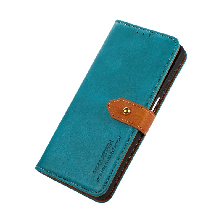 KHAZNEH Golden Magnetic Clasp Design Dual Color Leather Wallet Phone Case with Stand for Xiaomi Poco X3/Poco X3 Pro/Poco X3 NFC - Blue