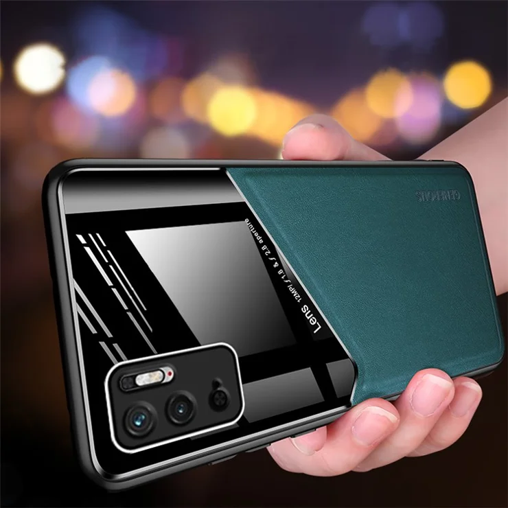 Precise Cut-Out Cover Textured Leather Coated Hybrid Case with Magnetic Metal Sheet Design for Xiaomi Redmi Note 10 5G/Poco M3 Pro 4G/Poco M3 Pro 5G - Black