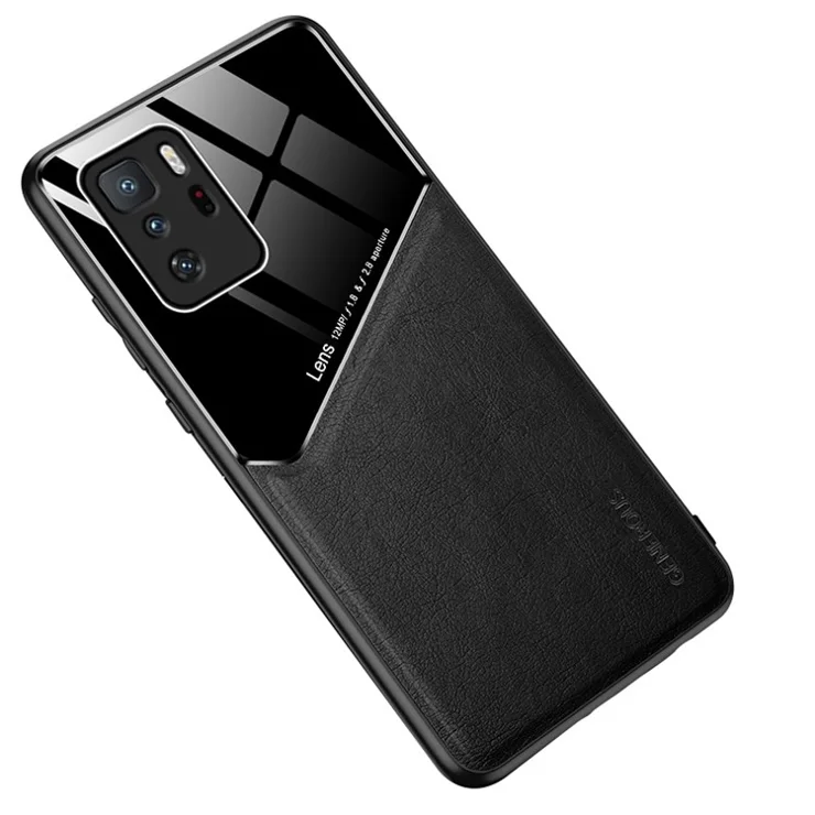 Magnetic Metal Sheet Design Precise Cut-Out Cover Leather Coated Hybrid Phone Case for Xiaomi Redmi Note 10 Pro 5G - Black
