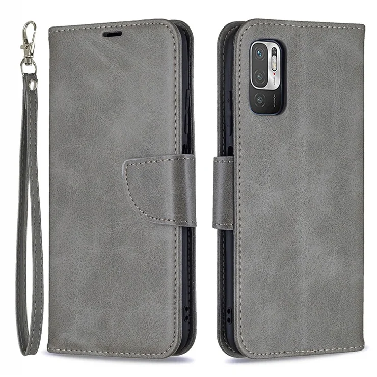 All-Inclusive Shockproof Stand Sheepskin Texture Wallet Flip Wallet Phone Cover for Xiaomi Redmi Note 10 5G / Poco M3 Pro 5G / 4G - Grey