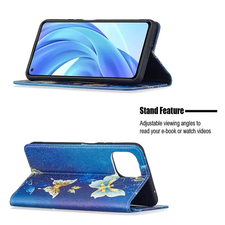 Magnetic Auto-absorbed Pattern Printing PU Leather Stand Walllet Case for Xiaomi Mi 11 Lite 4G / 5G /11 Lite 5G NE - Butterflies Pattern