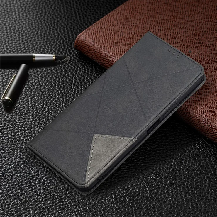 Geometric Pattern Auto-Absorbed Stand Leather Phone Case for Xiaomi Mi 11 Lite 4G / 5G / 11 Lite 5G NE - Black