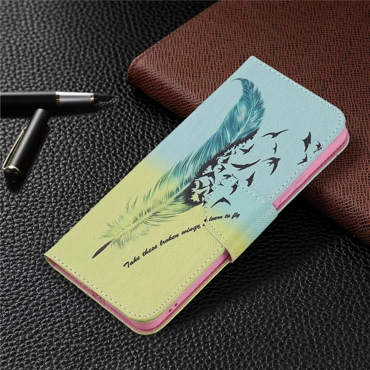 Pattern Printing Full Protection Leather Wallet Stand Phone Case for Xiaomi Mi 11 Lite 4G / 5G /11 Lite 5G NE - Feather Pattern