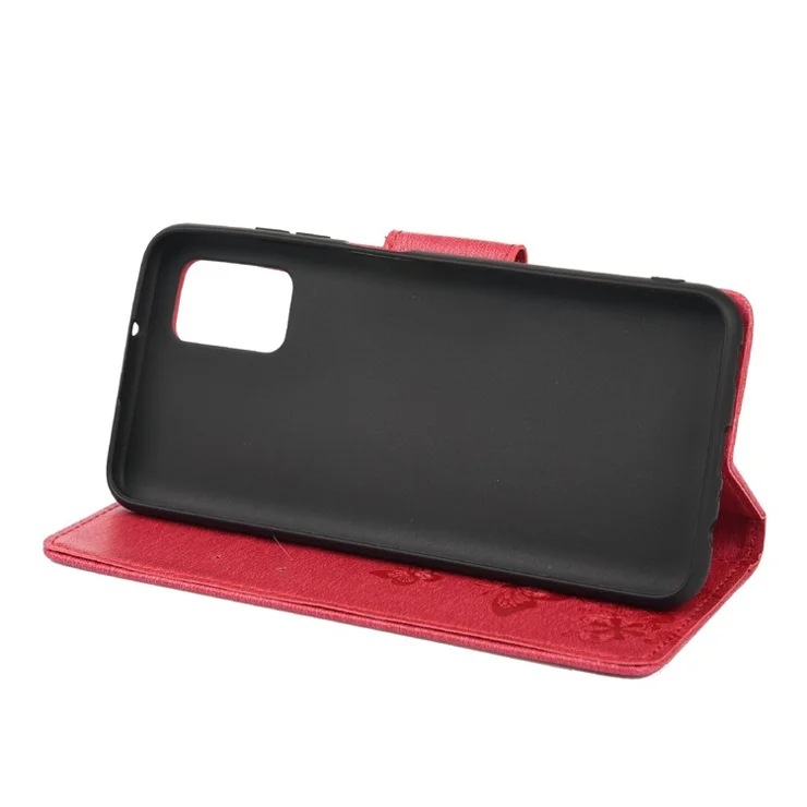 Leather Wallet Case Imprint Butterfly Flower Phone Case with Stand for Xiaomi Redmi 10 Prime / Redmi 10 - Red