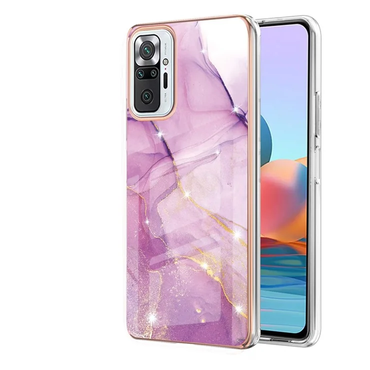 IMD Electroplating Soft Touch Anti-Scratch Marble Pattern Phone Back Case for Xiaomi Redmi Note 10 Pro 4G (India)/(Global)/Note 10 Pro Max - Purple 001