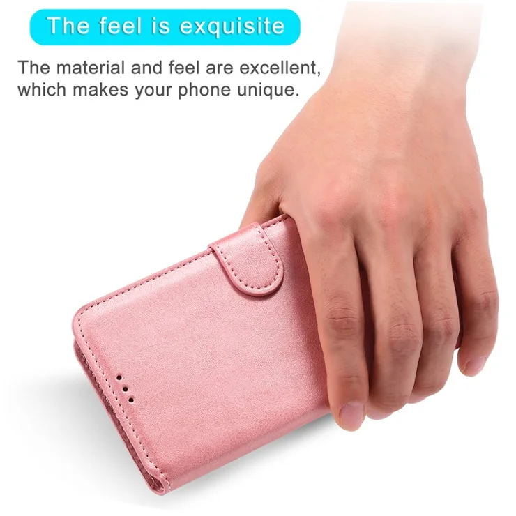 For Xiaomi Redmi 10 4G (2021)/Redmi 10 Prime/Redmi 10 2022 4G/Redmi Note 11 4G (MediaTek) Classic Stand Flip Phone Cover PU Leather Wallet Phone Case - Rose Gold