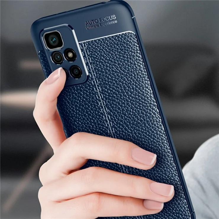 For Xiaomi Redmi 10 4G (2021)/Redmi 10 Prime/Redmi 10 2022 4G/Redmi Note 11 4G (MediaTek) Litchi Texture Anti-Scratch Anti-Fall Light Slim Phone Back Case TPU Cover - Blue