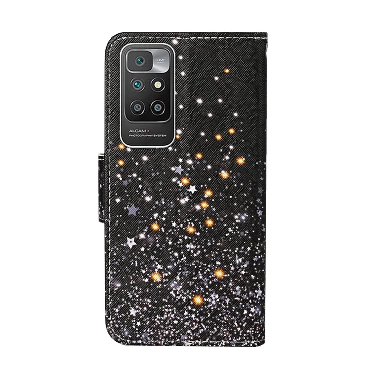 All-around Protection Pattern Printing Leather Case Shell with Wallet and Stand for Xiaomi Redmi 10 4G (2021)/Redmi 10 2022 4G/Redmi Note 11 4G (MediaTek)/Redmi 10 Prime - Star