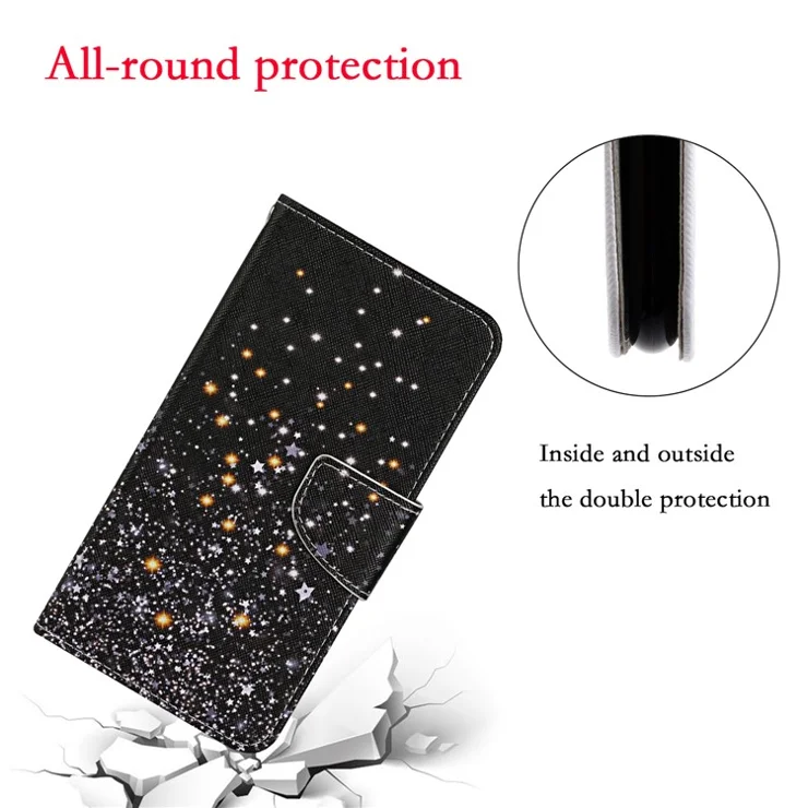 All-around Protection Pattern Printing Leather Case Shell with Wallet and Stand for Xiaomi Redmi 10 4G (2021)/Redmi 10 2022 4G/Redmi Note 11 4G (MediaTek)/Redmi 10 Prime - Star