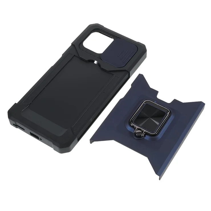 Camera Slider Protector Card Slot Design PC + TPU Hybrid Phone Case Shell with Kickstand for Xiaomi Mi 11 Lite 4G/5G/11 Lite 5G NE - Navy Blue