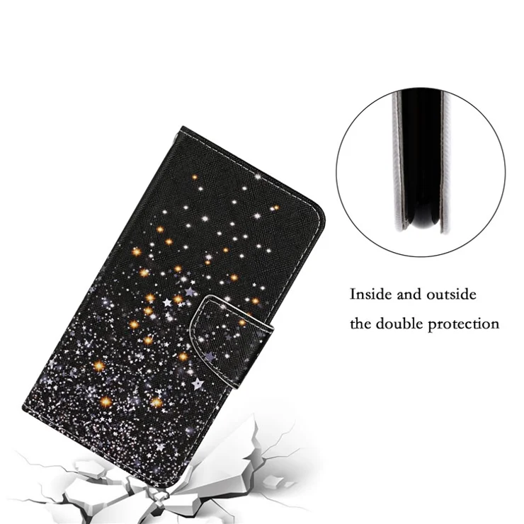 Pattern Printing PU Leather Phone Stand Wallet Case Protective Cover with Wrist Strap for Xiaomi 11T/11T Pro - Stars/Black