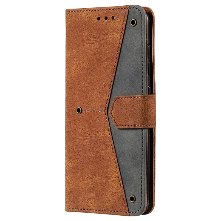 Splicing Stitching Skin-touch Dual-sided Magnetic Clasp Anti-fall PU Leather + TPU Stand Wallet Phone Case Cover for Xiaomi Redmi Note 11 5G (China) (MediaTek)/Note 11S 5G/Note 11T 5G - Brown