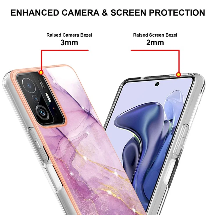 Marble Design Drop-proof IMD IML Electroplating Flexible TPU Protective Phone Cover Case for Xiaomi 11T/11T Pro - Purple 001
