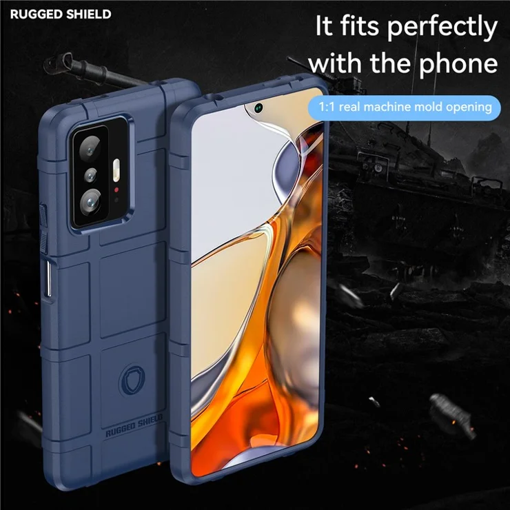 Rugged Square Grid Design Soft TPU Non-Slip Protective Phone Case for Xiaomi 11T / 11T Pro - Blue
