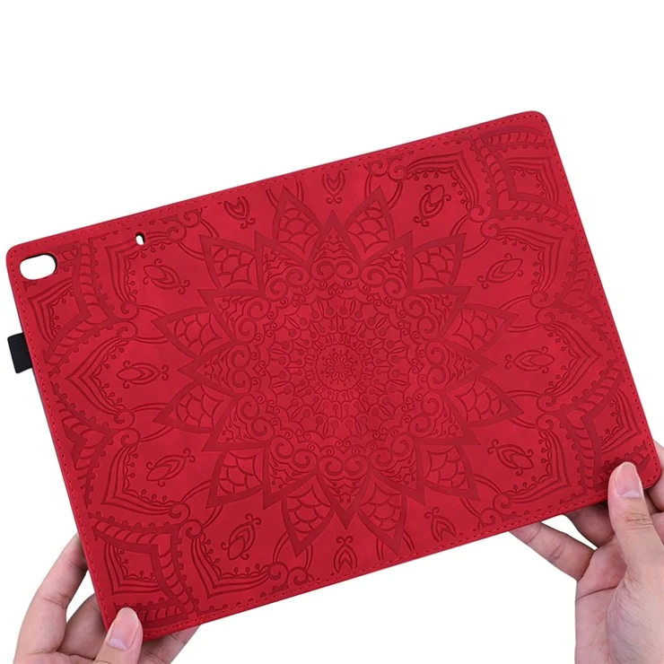 Flower Pattern Imprinting Stand Design Anti-fall Leather Tablet Cover with Card Slots for Xiaomi Pad 5/5 Pro - Red
