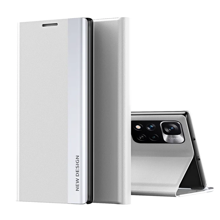 PU Leather Phone Cover Shell with Stand Feature for Xiaomi Redmi Note 11 5G (China) (MediaTek) / Redmi Note 11T 5G / Redmi Note 11S 5G - White
