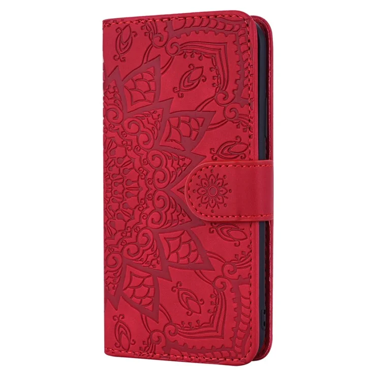 Imprint Flower Phone Cover Scratch-resistant Anti-fall Wallet Design Leather Case with Stand for Xiaomi Redmi Note 11 5G (China) (MediaTek)/Redmi Note 11T 5G/Redmi Note 11S 5G - Red