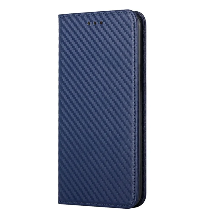 Flip Design Magnetic Auto-absorbed Carbon Fiber Texture Stand Wallet PU Leather Case Cover with Hand Strap for Xiaomi Mi 11 Lite 4G/5G/11 Lite 5G NE - Blue