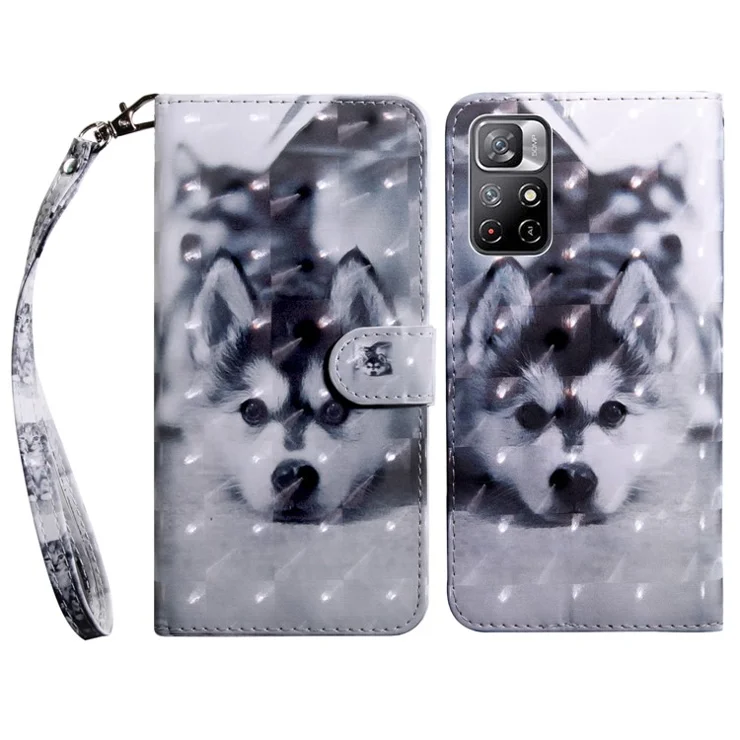 For Xiaomi Redmi Note 11 5G (China) (MediaTek)/Note 11T 5G/Note 11S 5G 3D Pattern Printing Shockproof PU Leather Wallet Cover Flip Stand Magnetic Folio Case with Strap - Dog