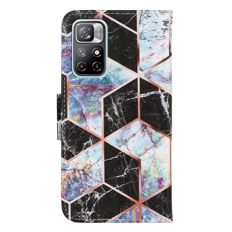 Cross Texture PU Leather Wallet Phone Cover Full Protection Pattern Printing Stand Flip Case with Strap for Xiaomi Redmi Note 11 Pro 5G (China) (MediaTek)/Note 11 Pro+ 5G - Black Marble