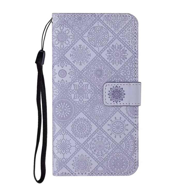 For Xiaomi Redmi Note 11 5G (China) (MediaTek)/Note 11T 5G/Note 11S 5G Magnetic Clasp Imprint Ethnic Style Flower Wallet PU Leather Shell - Purple