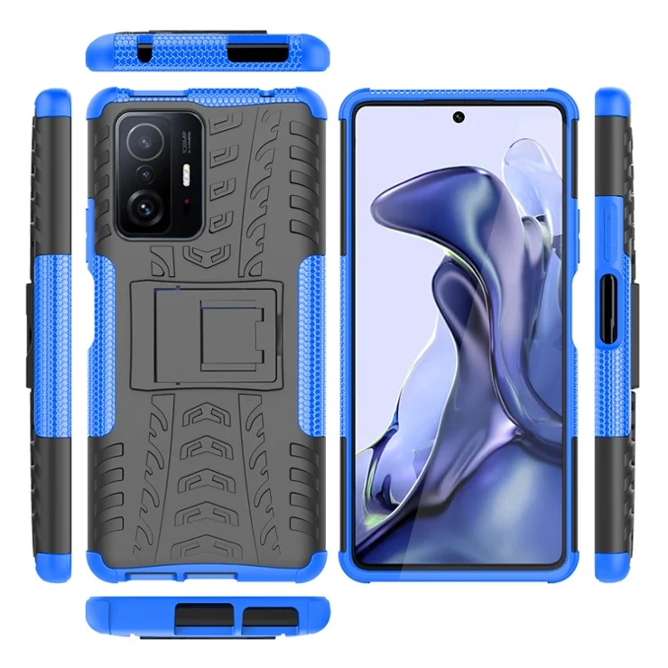 Cool Tire Texture Fall Protection Soft TPU + Hard PC Hybrid Phone Case for Xiaomi 11T/11T Pro - Blue