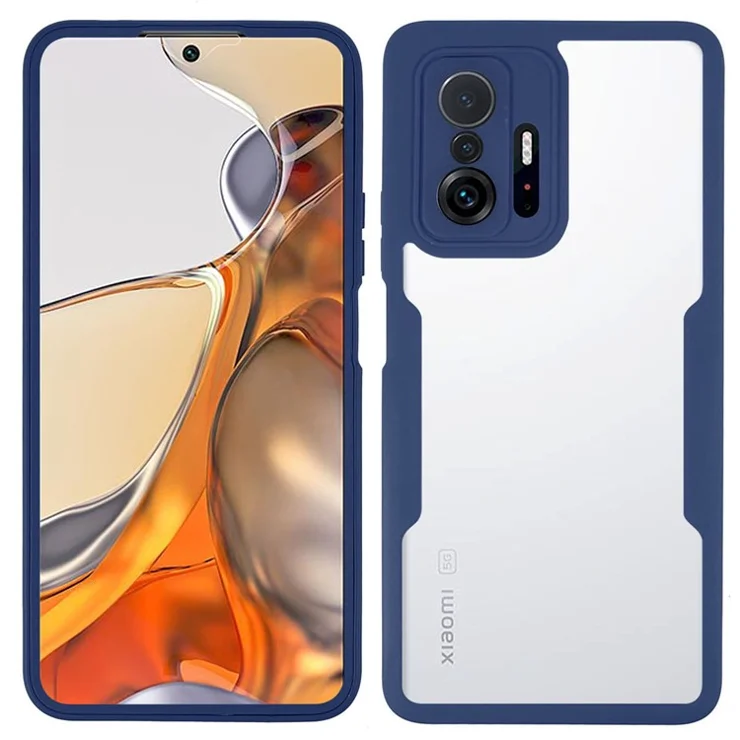 Camera Lens Protection Acrylic + TPU Full Cover Hybrid Cover Phone Case with PET Screen Film for Xiaomi 11T/11T Pro - Navy Blue
