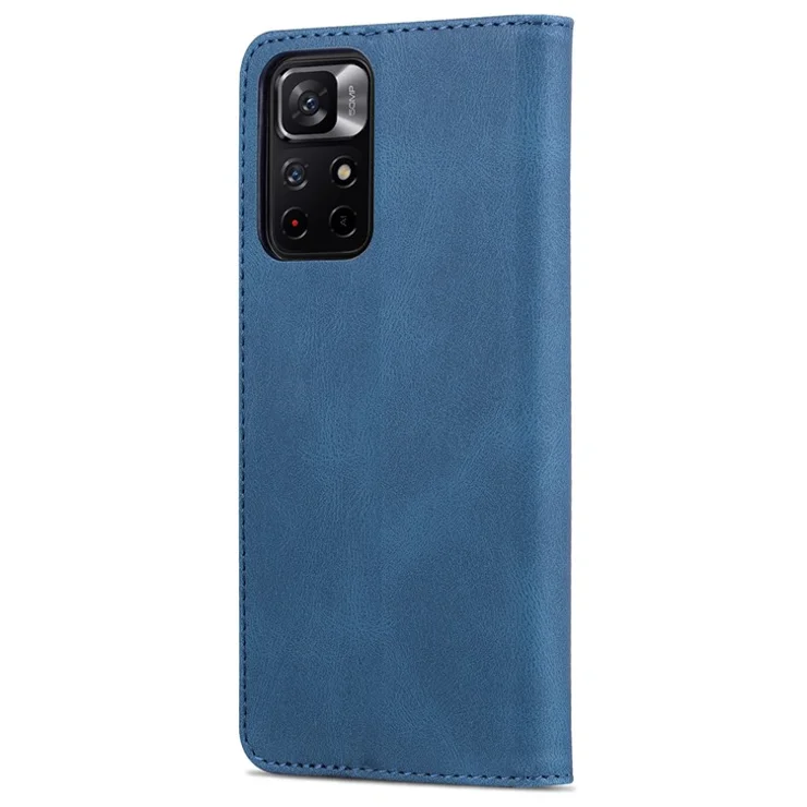 AZNS for Xiaomi Poco M4 Pro 5G / Redmi Note 11 5G (China) (MediaTek) Magnetic Closure PU Leather Flip Wallet Case Stand Phone Cover - Blue