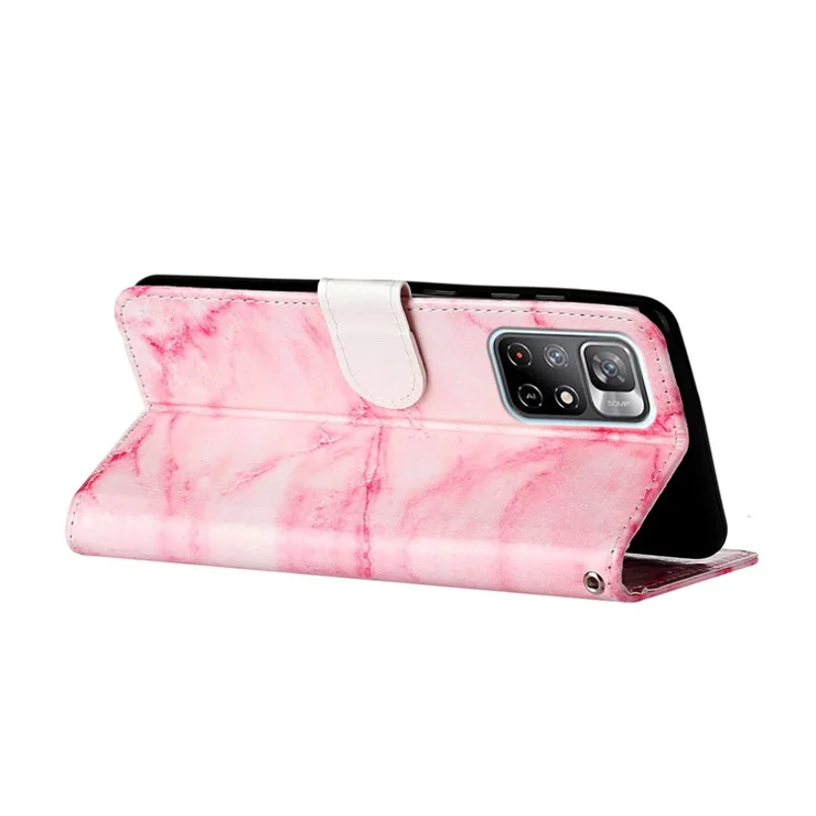 Pattern Printing PU Leather Wallet Case Magnetic Closure Stand Flip Protective Cover for Xiaomi Redmi Note 11 5G (China) (MediaTek)/Redmi Note 11T 5G/Note 11S 5G - Pink Marble