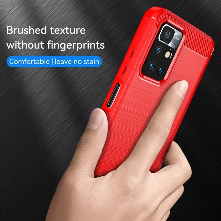 1.8mm Stain-resistant Brushed Carbon Fiber Texture TPU Back Case Mobile Phone Cover for Xiaomi Redmi Note 11 4G (MediaTek) / Redmi 10 4G (2021) / Redmi 10 2022 4G / 10 Prime - Red
