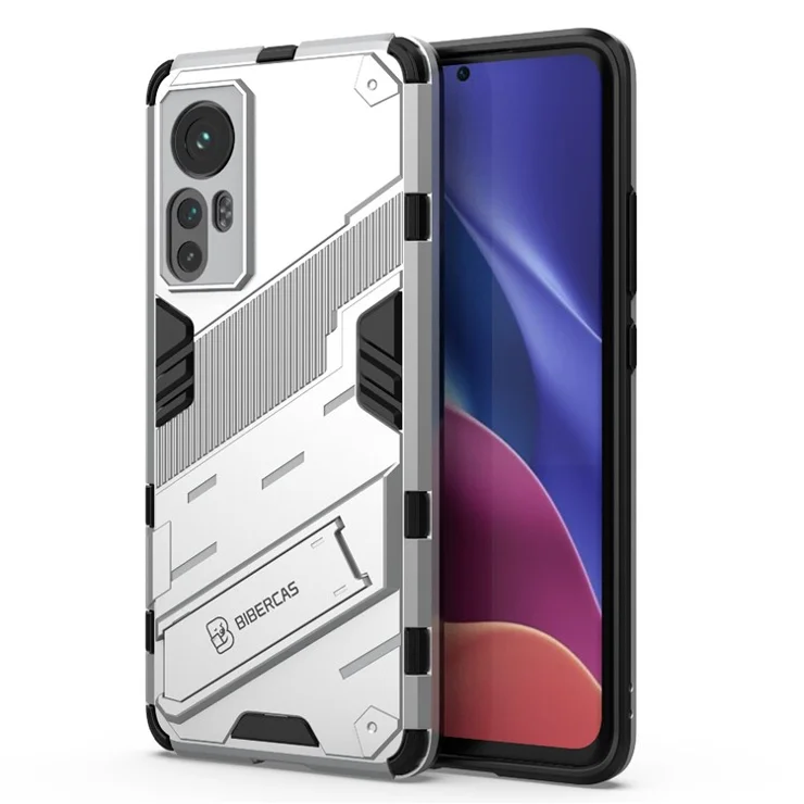 Hidden Kickstand Design Anti-fall Protection TPU + PC Hybrid Phone Case Cover for Xiaomi 12 5G/12X 5G/12S 5G - White