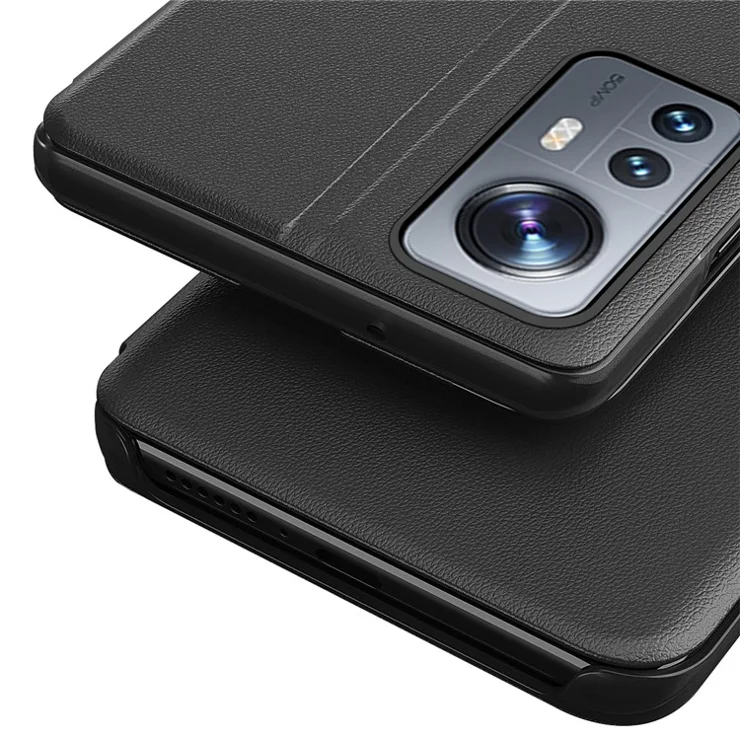 View Window PU Leather Shockproof Hands-free Stand Mobile Phone Cover for Xiaomi 12 Pro 5G / 12S Pro 5G / 12 Pro (Dimensity) 5G - Red