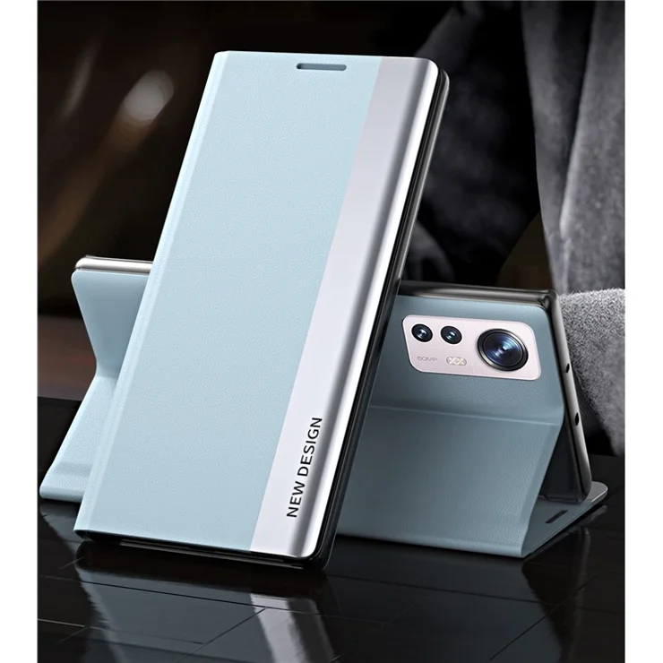 PU Leather + PC Foldable Stand Phone Case Shell for Xiaomi 12 Pro 5G / 12S Pro 5G / 12 Pro (Dimensity) 5G - Baby Blue