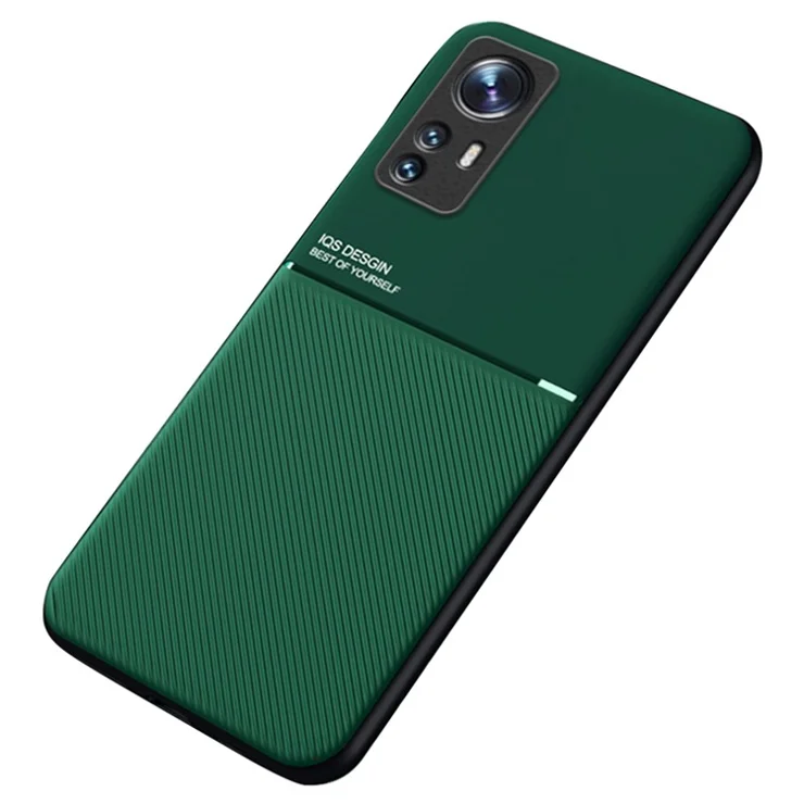 For Xiaomi 12 5G/12X 5G/12S 5G Lines Design PU Leather + TPU Phone Case Protective Cover with Built-in Magnetic Metal Sheet - Green