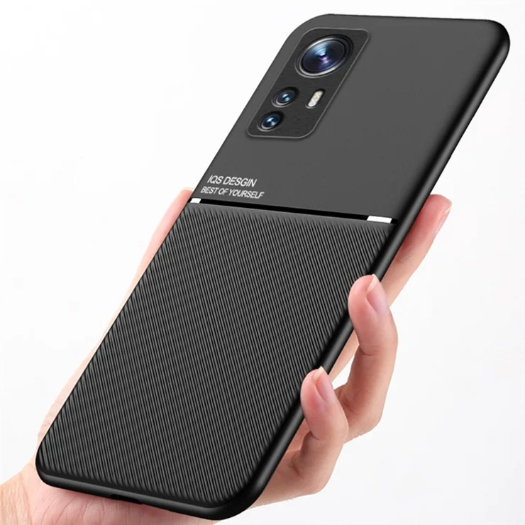 For Xiaomi 12 5G/12X 5G/12S 5G Lines Design PU Leather + TPU Phone Case Protective Cover with Built-in Magnetic Metal Sheet - Green