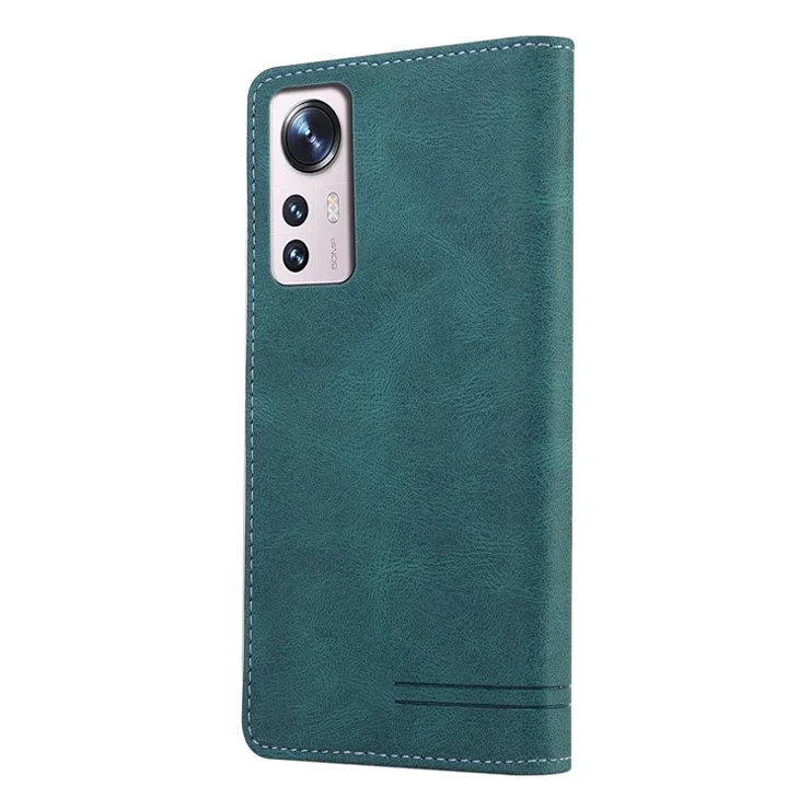 GQ.UTROBE 008 Series RFID Blocking Case for Xiaomi 12 5G/12X 5G/12S 5G, Skin Touch PU Leather Magnetic Absorption Wallet Stand Flip Cover - Blue