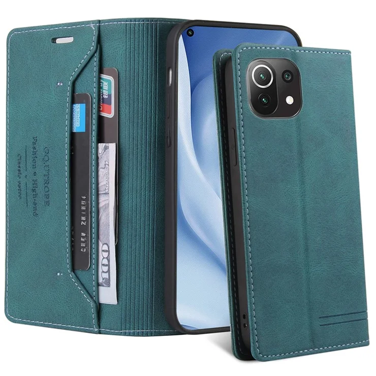 GQ.UTROBE 008 Series Skin Touch PU Leather Case for Xiaomi Mi 11 Lite 4G/5G/11 Lite 5G NE, Wallet Stand Phone Cover with RFID Blocking - Blue