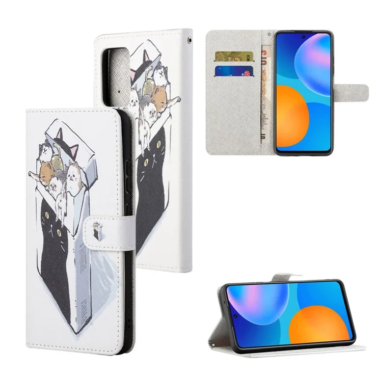 For Xiaomi Redmi Note 11 4G (Qualcomm) / Redmi Note 11S 4G PU Leather Pattern Printing Phone Cover Cross Texture Stand Wallet Magnetic Shockproof Case with Strap - Cats