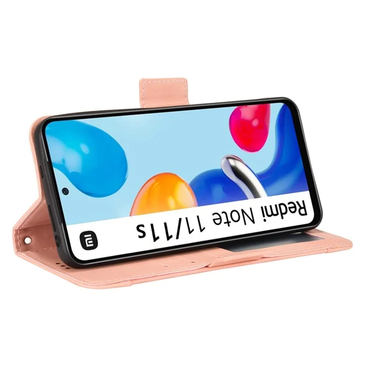 For Xiaomi Redmi Note 11 4G (Qualcomm) / Redmi Note 11S 4G PU Leather Card Slots Magnetic Folio Flip Cover Wallet Style Stand Shockproof Case - Pink