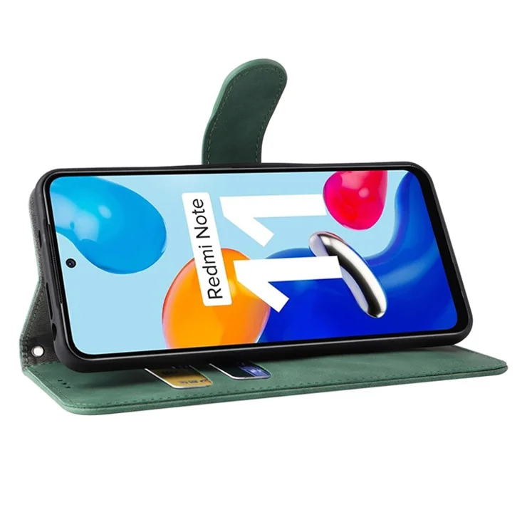 For Xiaomi Redmi Note 11S 4G / Redmi Note 11 4G (Qualcomm) Flip Stand Folio Wallet Phone Case Skin-Touch Feeling PU Leather Cover - Green