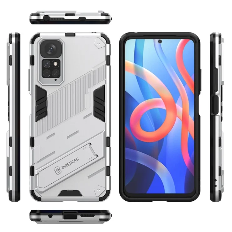 For Xiaomi Redmi Note 11 4G (Qualcomm) / Redmi Note 11S 4G PC + TPU Hybrid Phone Case Cover with Foldable Kickstand Design - White