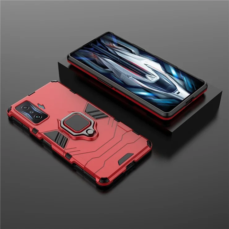 For Xiaomi Poco F4 GT/Redmi K50 Gaming Ring Holder Kickstand Shockproof Hard PC + Soft TPU Hybrid Phone Case - Red