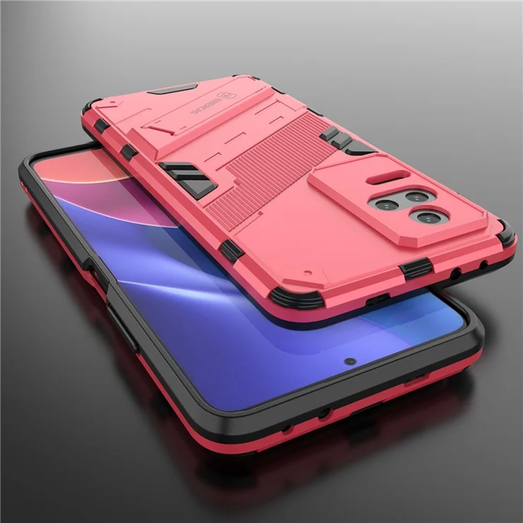 For Xiaomi Poco F4 5G / Redmi K40S 5G Hidden Kickstand Design Hard PC + Soft TPU Hybrid Phone Case Shell - Rose