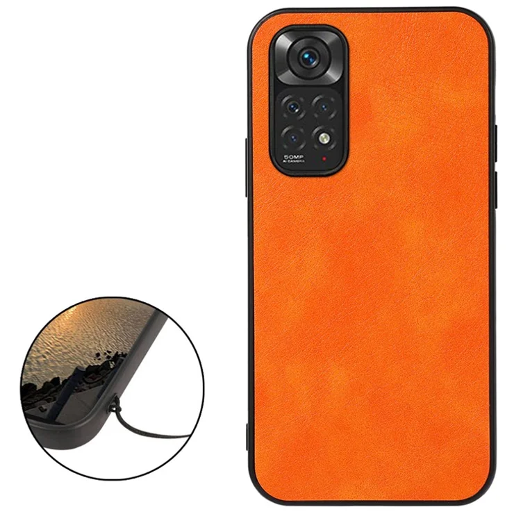 Precise Cut-Out Litchi Texture PU Leather Case for Xiaomi Redmi Note 11 4G (Qualcomm)/Note 11S 4G, Full Coverage Hybrid Bottom Phone Case Accessory - Orange