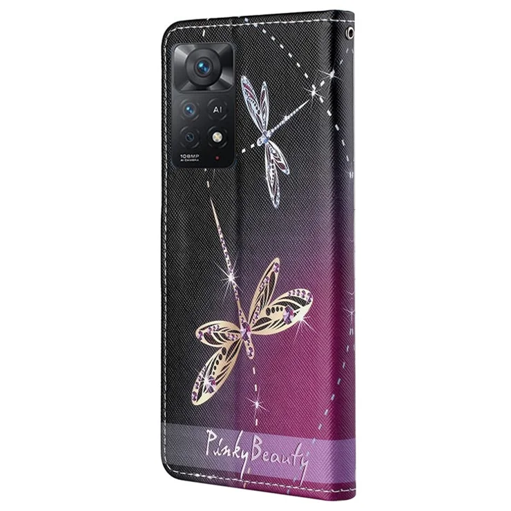 For Xiaomi Redmi Note 12 Pro 4G / 11 Pro 4G (MediaTek) / Note 11 Pro 5G (Qualcomm) Pattern Printing Cross Texture Leather Phone Case Stand Wallet Cover - Two Dragonflies