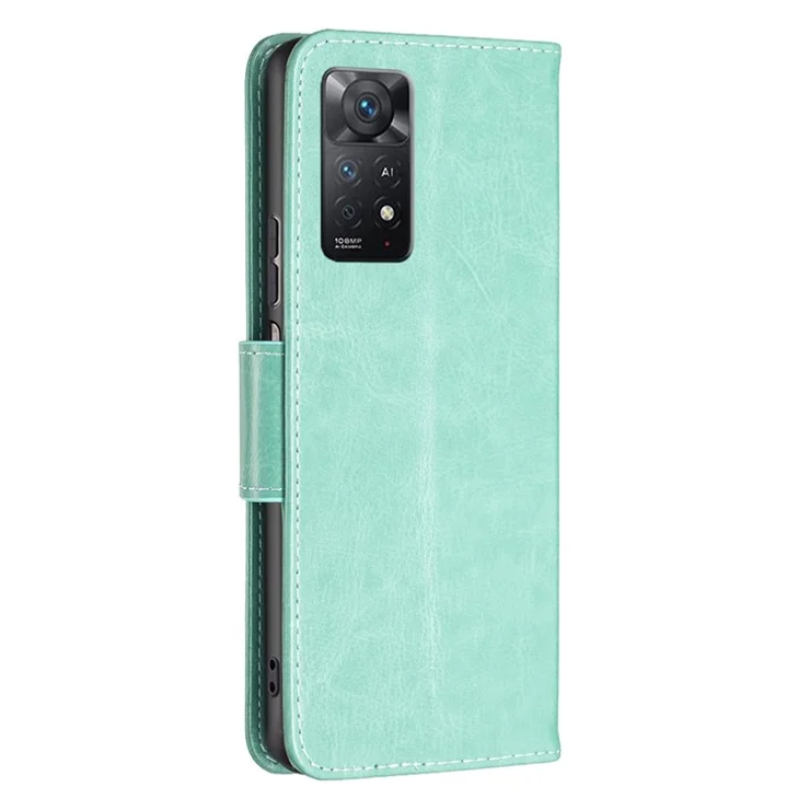 For Xiaomi Redmi Note 12 Pro 4G / 11 Pro 4G (Mediatek) / Note 11 Pro 5G (Qualcomm) Case Imprinted Butterflies Leather Cover with Strap - Green