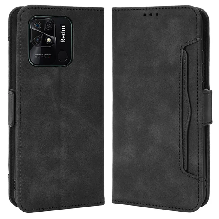 For Xiaomi Redmi 10C 4G Phone Case PU Leather Card Slots Magnetic Flip Stand Shockproof Wallet Cover - Black