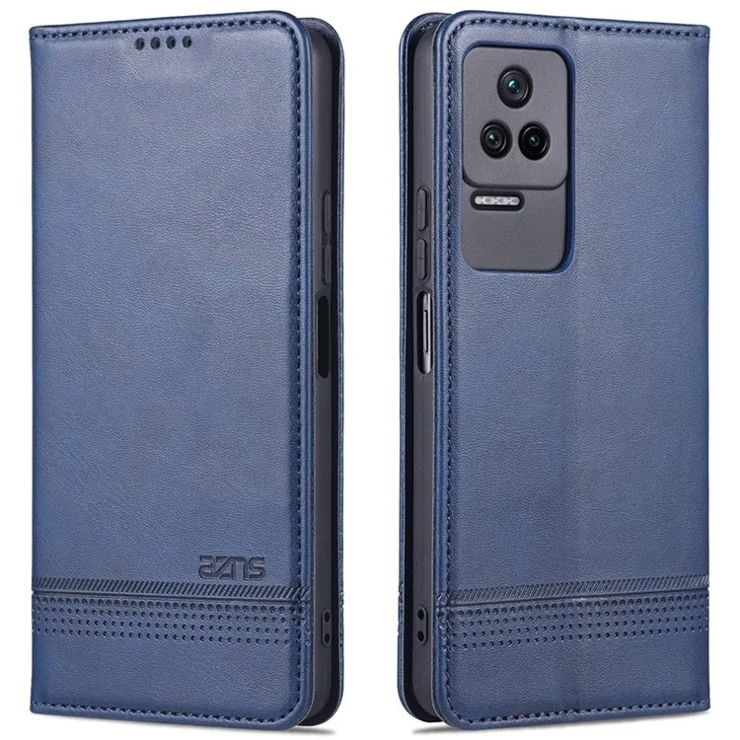 AZNS For Xiaomi Poco F4 5G / Redmi K40S 5G Wallet Phone Case Magnetic Auto-absorbed Textured PU Leather Stand Protective Phone Cover - Blue