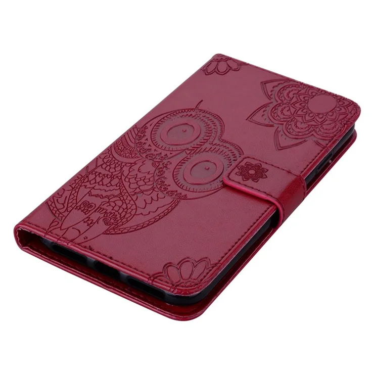For Xiaomi Redmi Note 11S 4G/Note 11 4G (Qualcomm) Imprinted Owl Flower Pattern Protective Cover PU Leather Case with Wallet Stand - Red