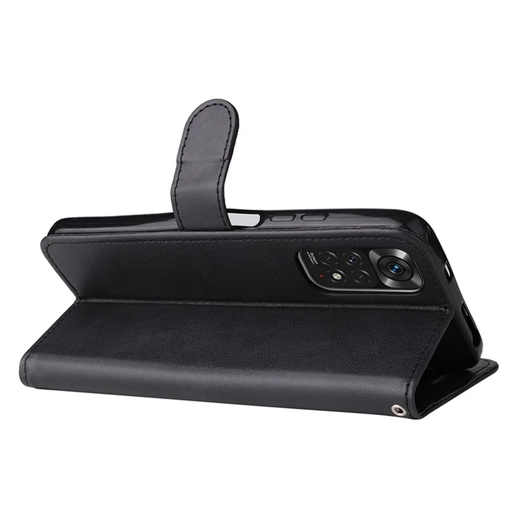 For Xiaomi Redmi Note 11 4G (Qualcomm) / Note 11S 4G Case Solid Color Leather Mobile Cover Wallet Stand with Strap - Black